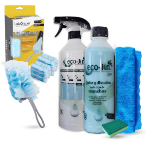Eco-Jin Pack 10 | Difusor | Plumero Fuffly con 10 Recambios | Bayeta Microfibra | Estropajo Con Esponja | Limpiador Multiusos