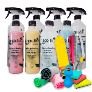 Eco-Jin Pack 4 (SPA - Intense - Home - Neutro) | 4 Difusores | Plumero | Cepillo Juntas Amarillo | Cepillo Textil Rosa | 4 Bayetas Microfibra | 4 Estropajos con Esponja | Bola Descalcificadora