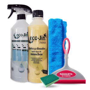 Eco-Jin Pack 5 | Difusor | Rasqueta Limpia Cristales | Bayeta Microfibra | Estropajo Con Esponja | Limpiador Multiusos