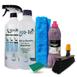 Eco-Jin Pack 9 | Difusor | Fregona Optimus | Escoba Para Interior | Bayeta Microfibra | Estropajo Con Esponja | Limpiador Multiusos